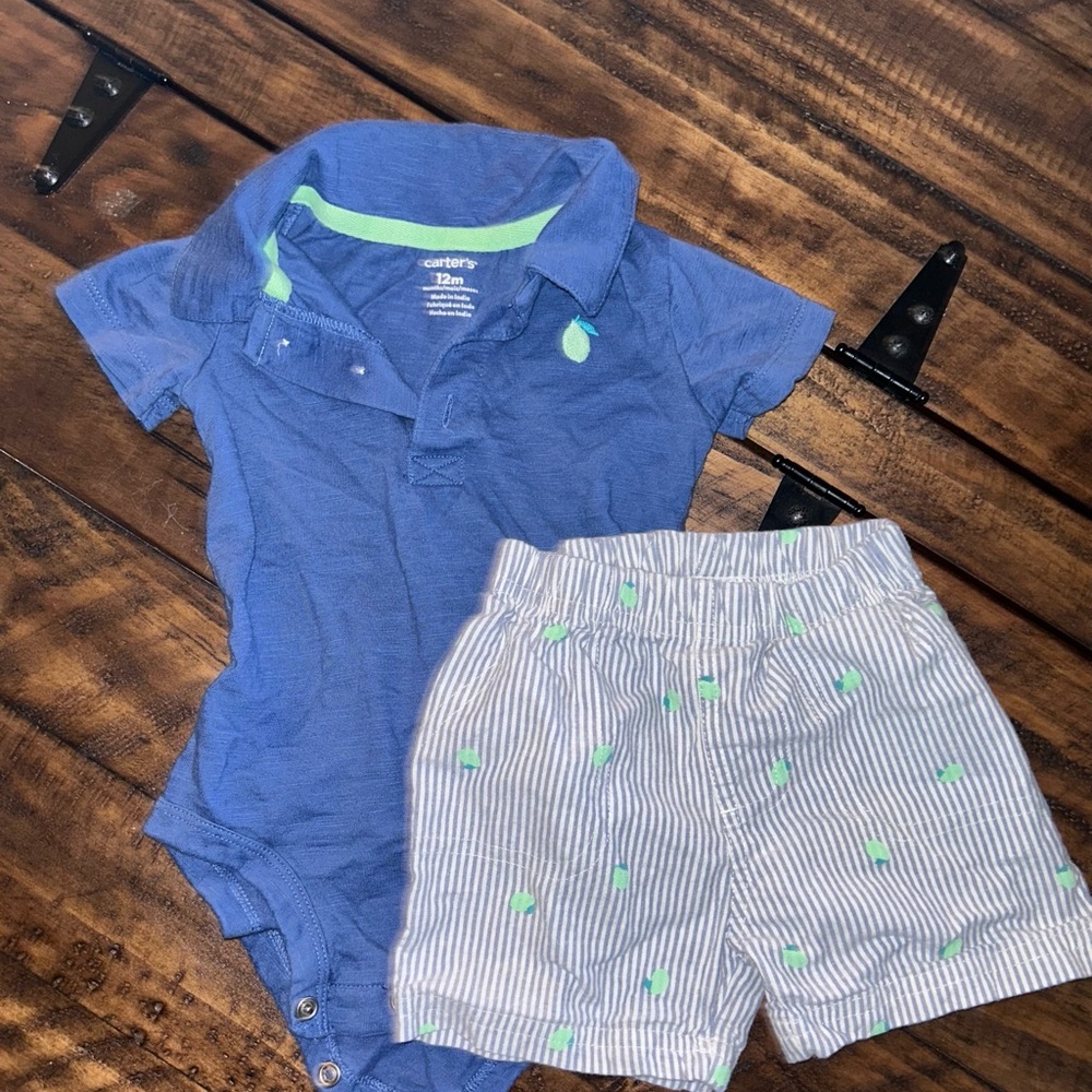 Carter's Navy Polo and Striped Shorts Set